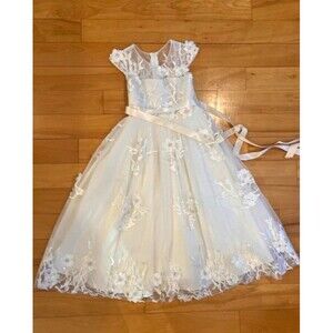 Rosebud Style 5137 Ivory Floral Lace Tulle A-Line Dress Size 4 Wedding Formal